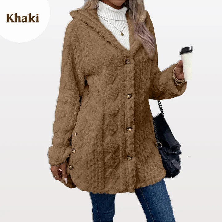 Šiltas, pūkuotas moteriškas kardiganas