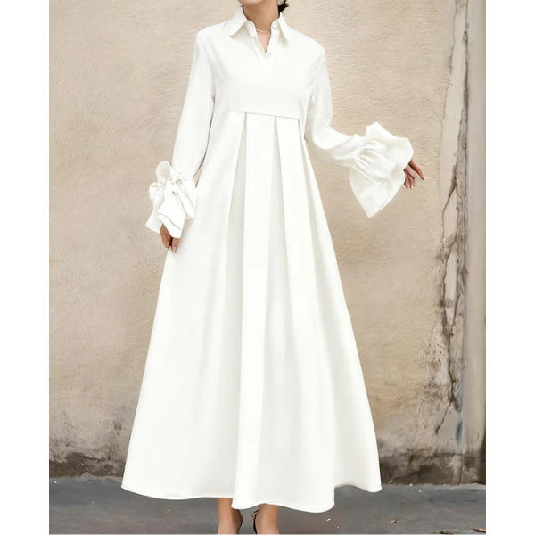Elegantiška ilga marškinių tipo suknelė su pūstais rankogaliais