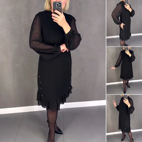Blizgučiais dabinta juoda klasikinė suknelė