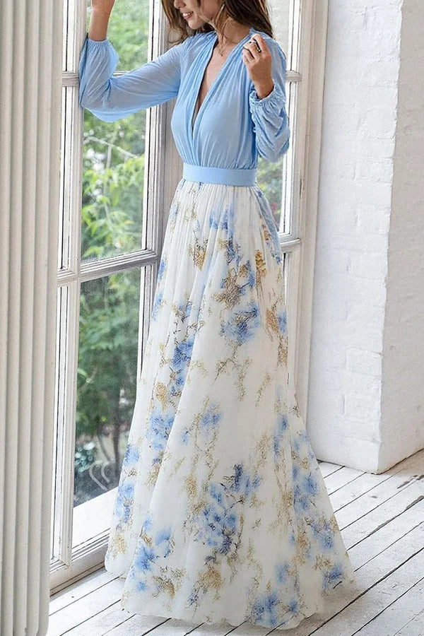 Elegantiška maksi suknelė su gėlių raštu