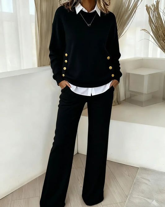 Moteriškas patogus megztinis ir kelnės iš dviejų dalių