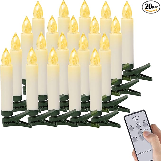 🎄Belaidės liepsnos su nuotolinio valdymo pulteliu, laikmačiu ir spaustukais