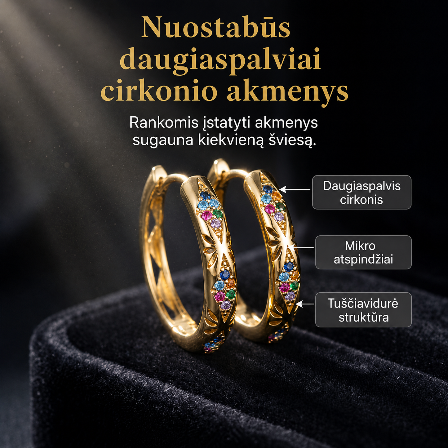 Blizgantys kubinio cirkonio žiediniai auskarai