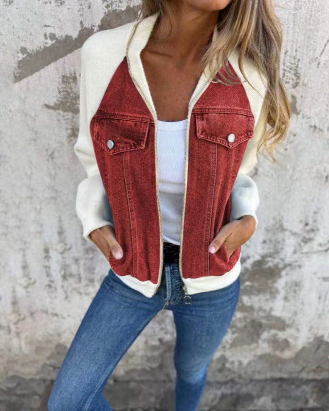 Švarkelis su džinso detalėmis ir gobtuvu