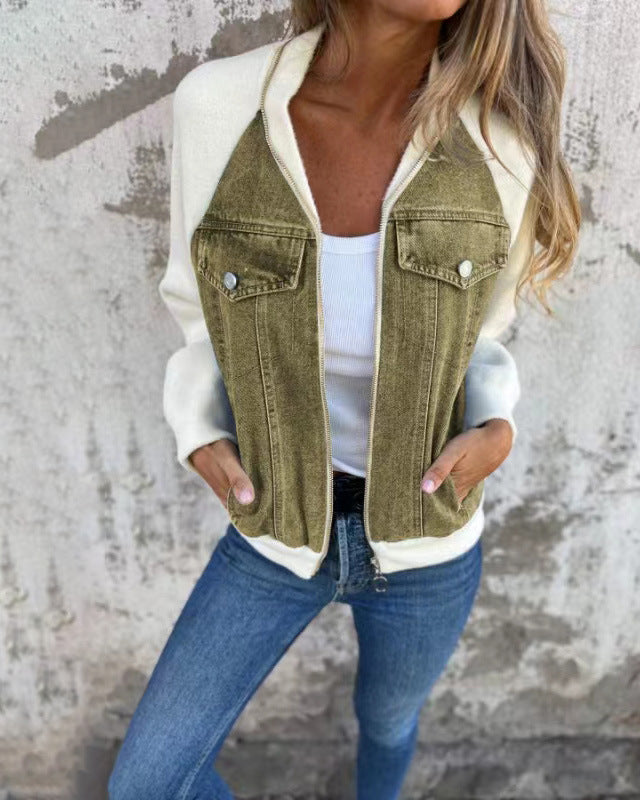 Švarkelis su džinso detalėmis ir gobtuvu