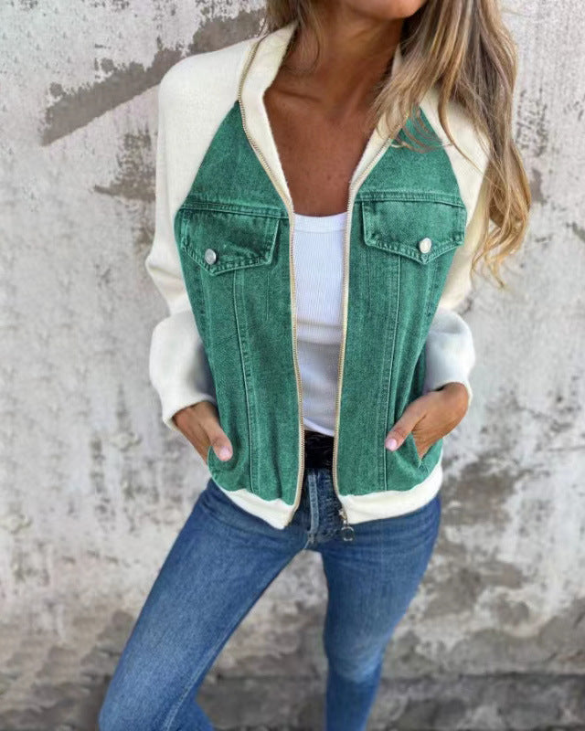 Švarkelis su džinso detalėmis ir gobtuvu