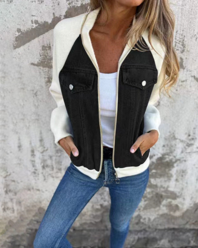 Švarkelis su džinso detalėmis ir gobtuvu