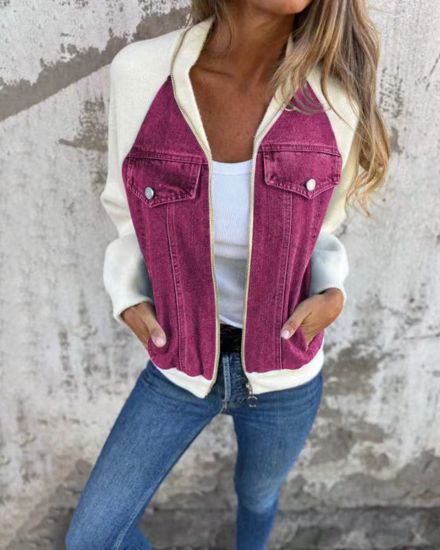 Švarkelis su džinso detalėmis ir gobtuvu