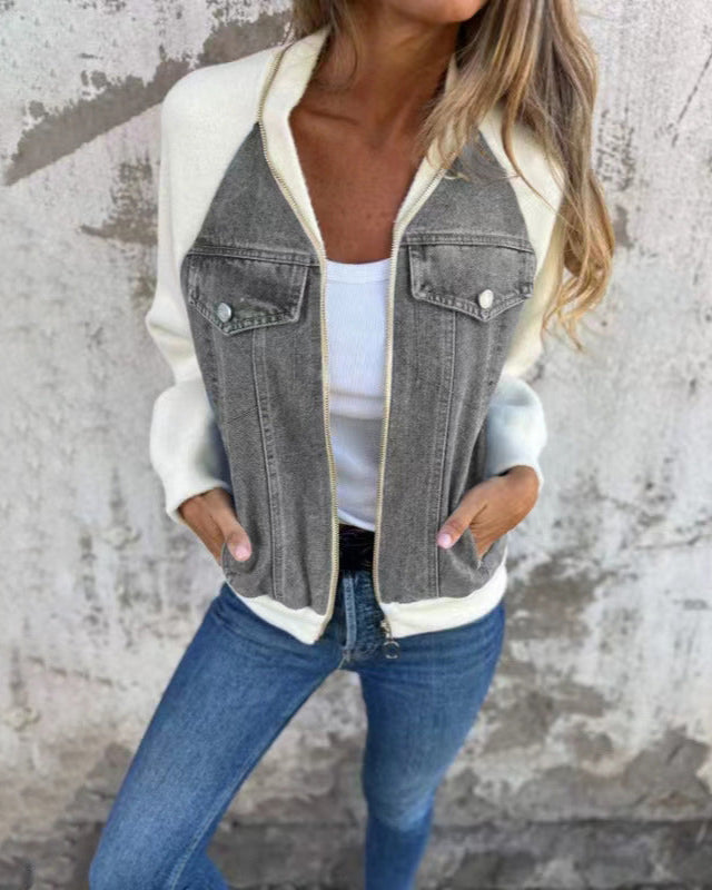 Švarkelis su džinso detalėmis ir gobtuvu