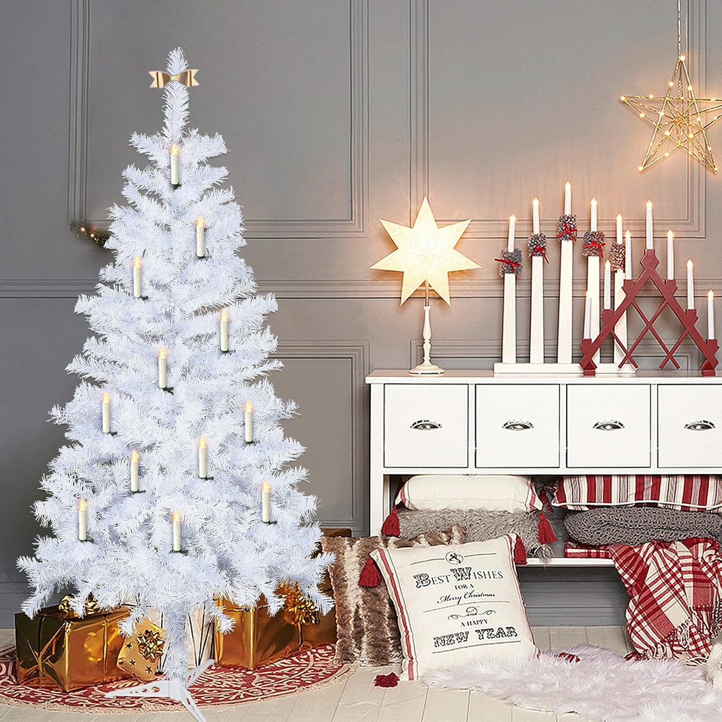🎄Belaidės liepsnos su nuotolinio valdymo pulteliu, laikmačiu ir spaustukais