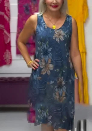 Elegantiška suknelė be rankovių su raštu