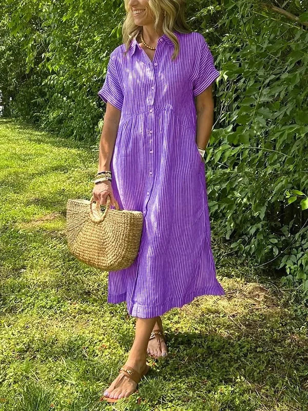 Dryžuota marškinių tipo suknelė