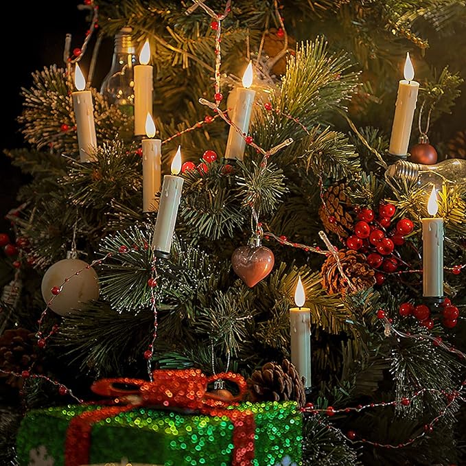 🎄Belaidės liepsnos su nuotolinio valdymo pulteliu, laikmačiu ir spaustukais