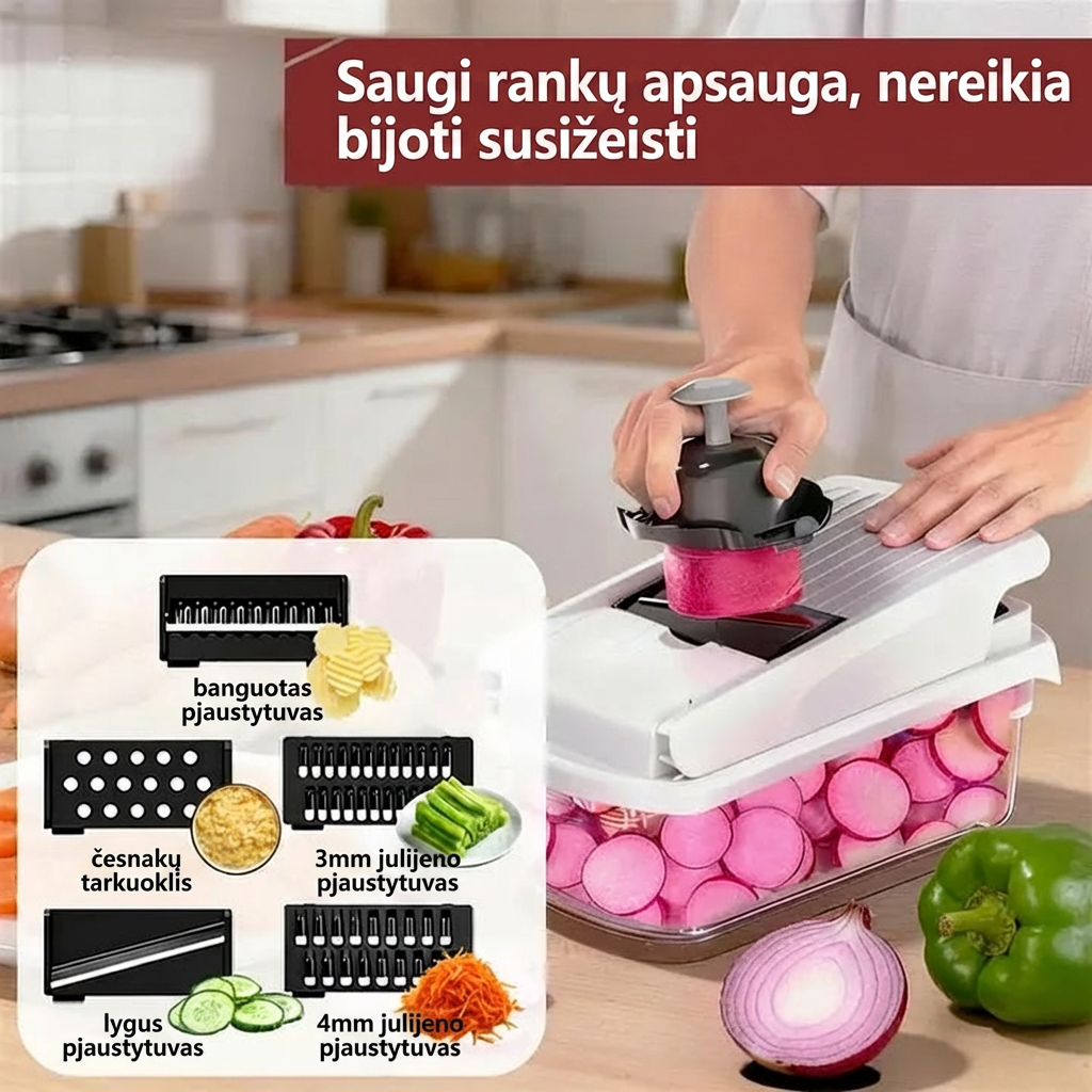 15 viename daržovių smulkintuvas | Daugiafunkcis maisto pjaustytuvas su indu