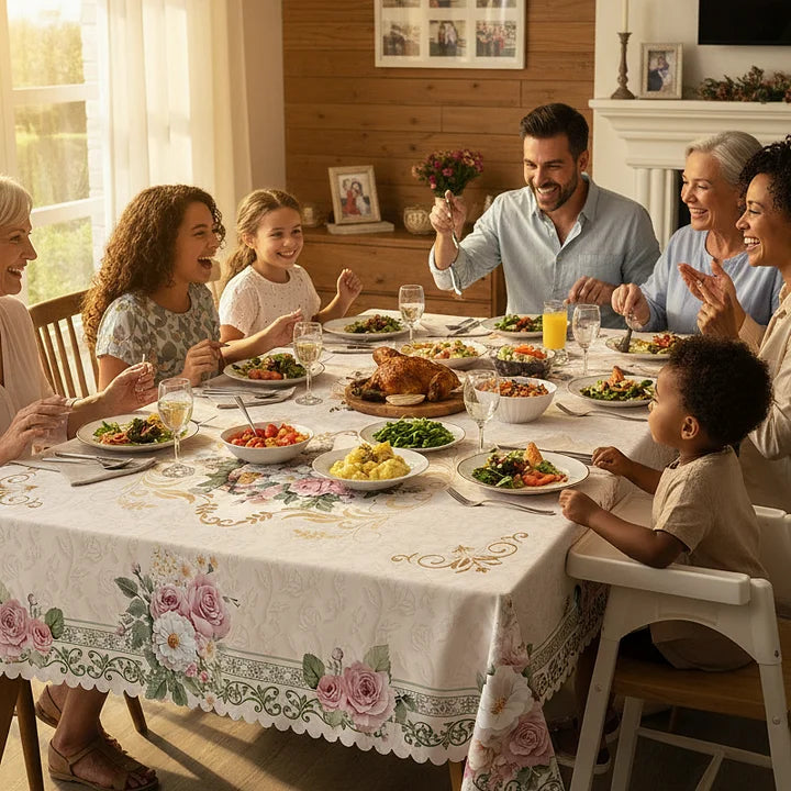 Vandeniui atspari gėlių rašto staltiesė