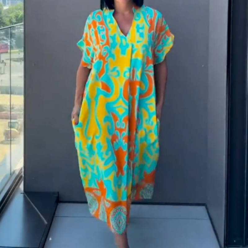 Moteriška laisvalaikio elegantiška suknelė su raštu