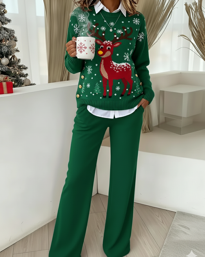 Moteriškas patogus megztinis ir kelnės iš dviejų dalių