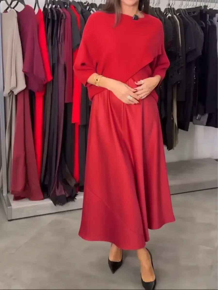 Dviejų dalių moteriškas komplektas: megztas megztinis ir suknelė