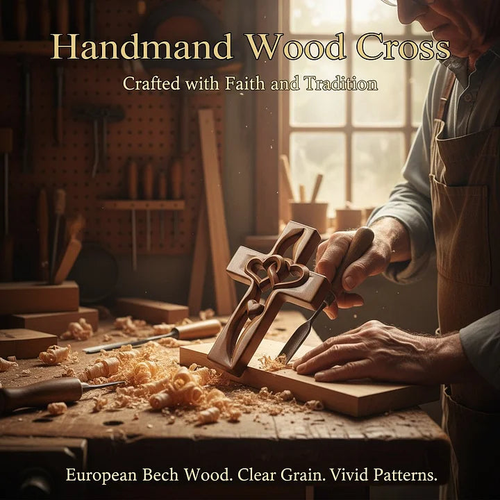 Rankomis raižyta medinė kryžiaus dekoracija