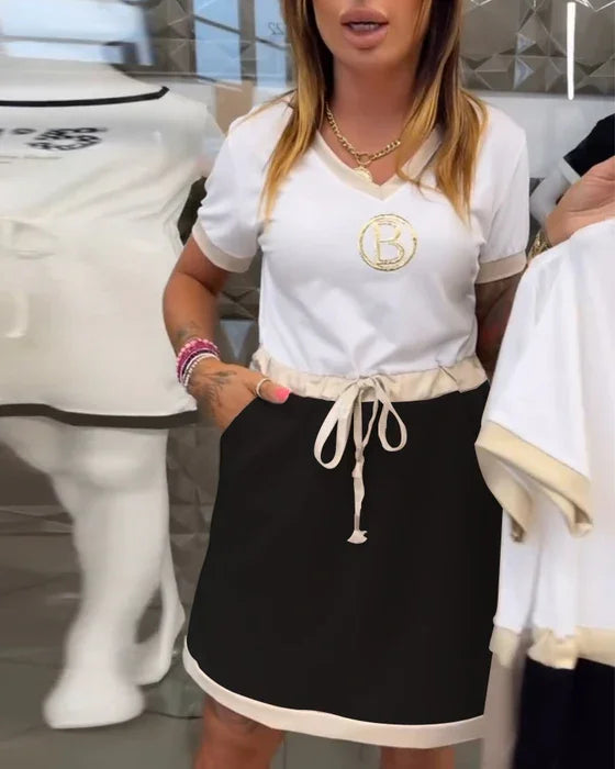 Moteriška vasarinė lengva suknelė trumpomis rankovėmis