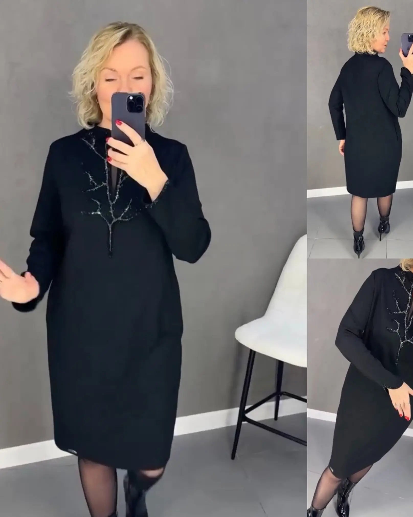 Juoda suknelė su išskirtinėmis detalėmis