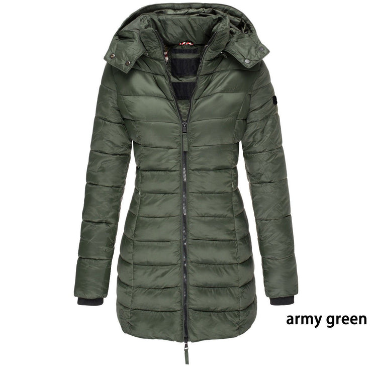 Moteriška vidutinio ilgio paminkštinta žieminė striukė