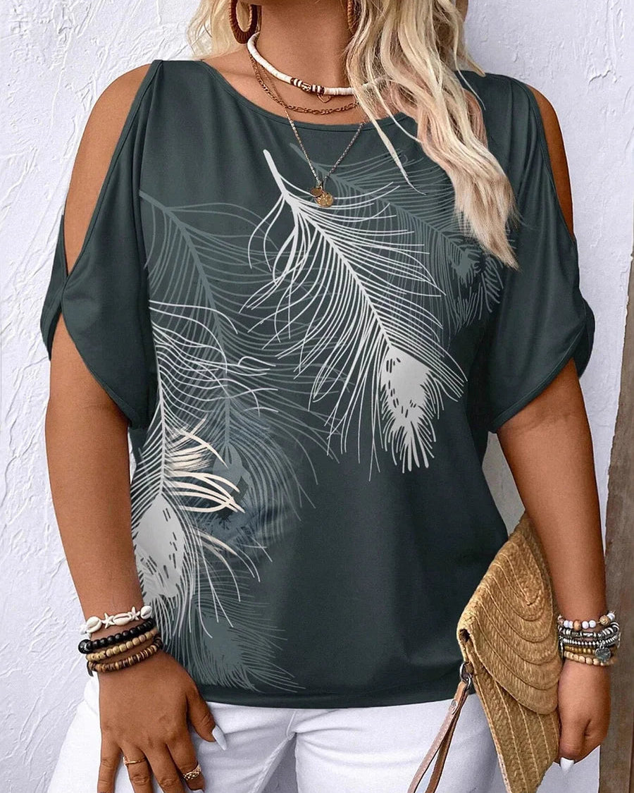 Marškinėliai su plunksnų raštu