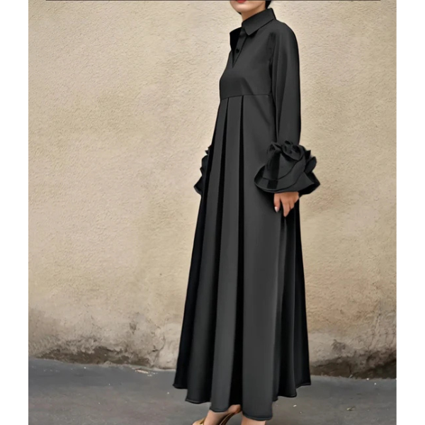 Elegantiška ilga marškinių tipo suknelė su pūstais rankogaliais