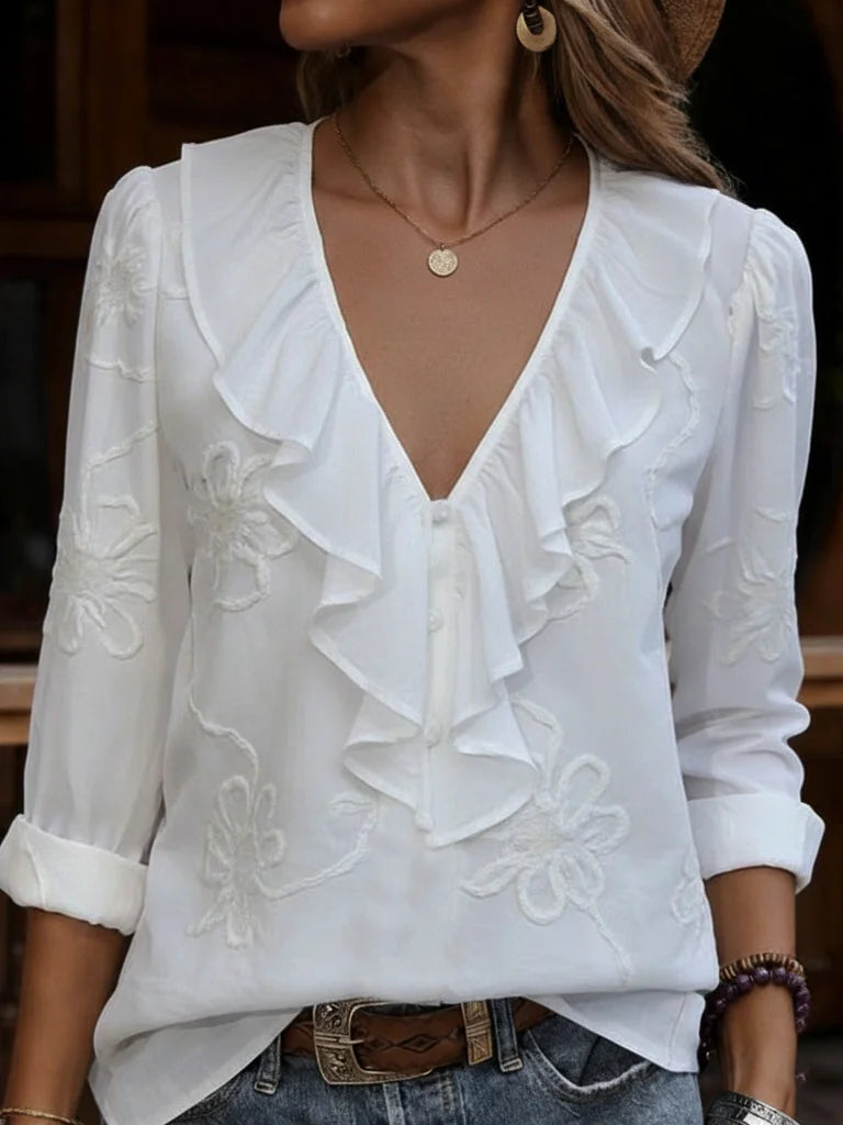 Marškinėliai su siuvinėtomis gėlėmis