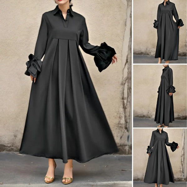 Elegantiška ilga marškinių tipo suknelė su pūstais rankogaliais