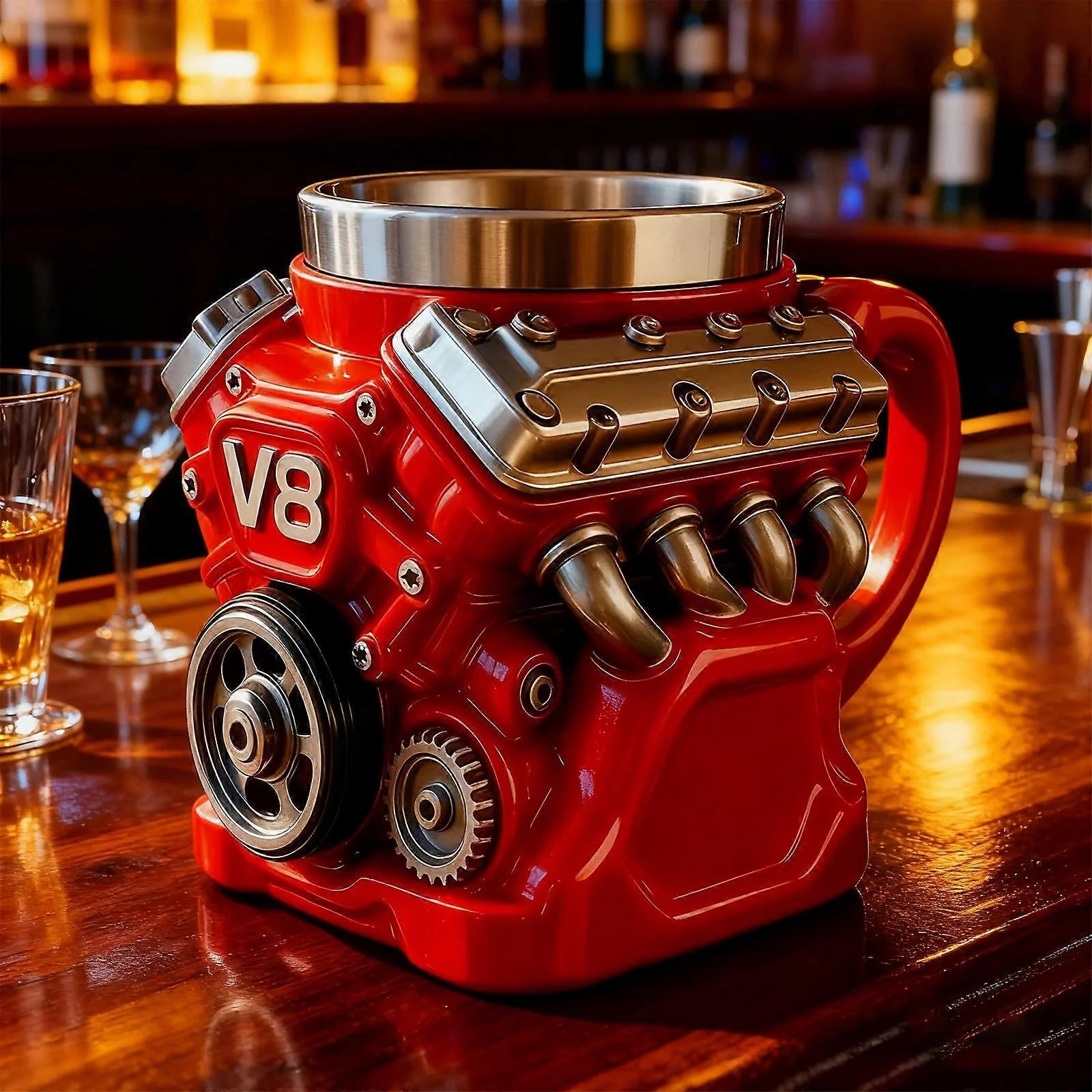 Nerūdijančio plieno V8 variklio puodelis