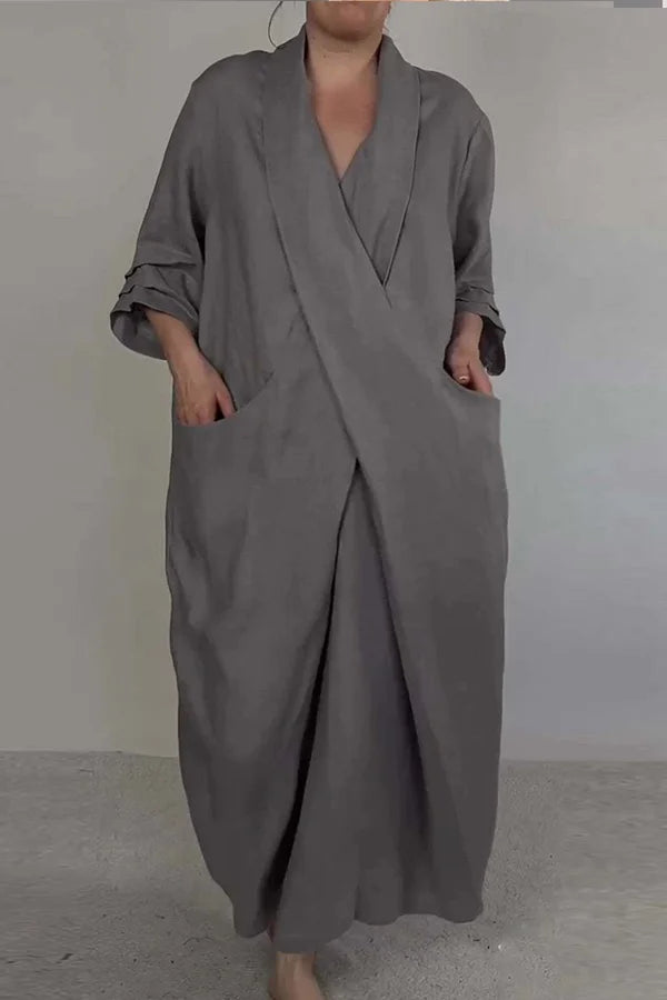 Laisvo kritimo medvilninė-lininė suknelė