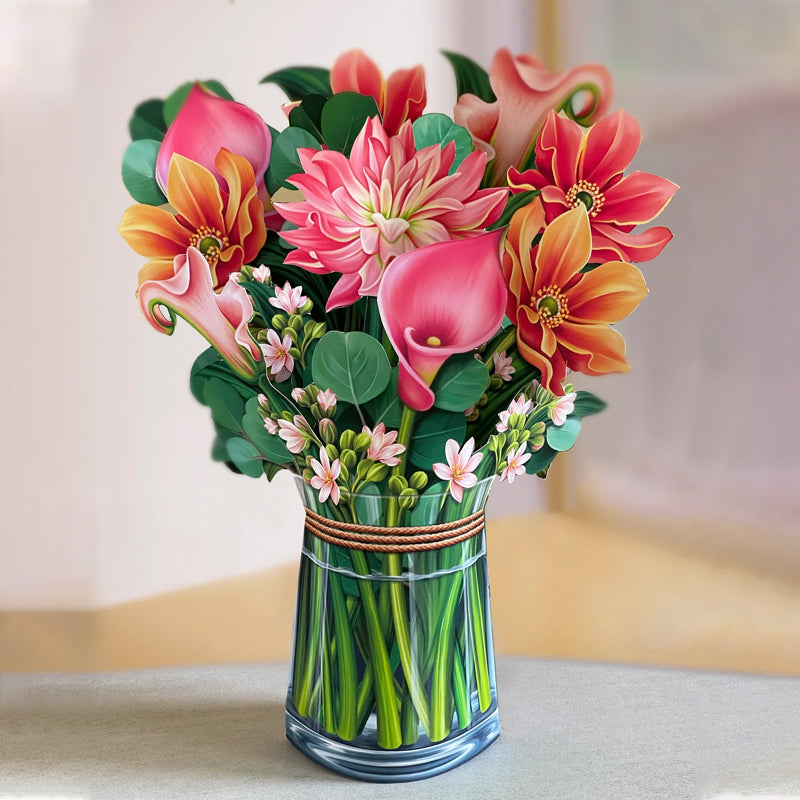 3D popierinė atvirutė su puokšte, Pop Up gėlių atvirutė - 💐 Puiki dovana