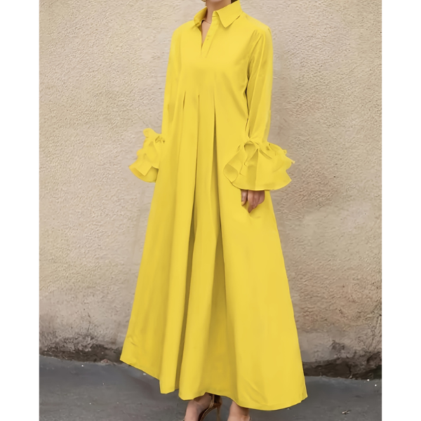 Elegantiška ilga marškinių tipo suknelė su pūstais rankogaliais