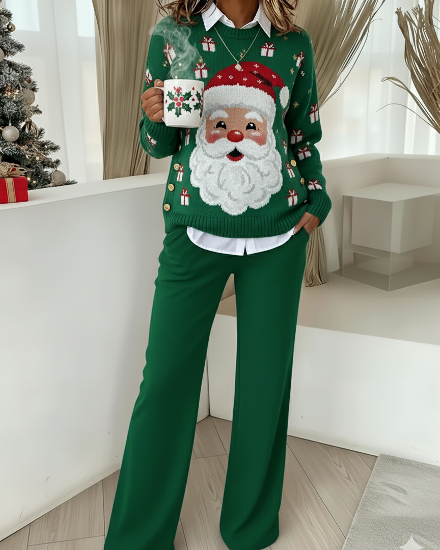 Moteriškas patogus megztinis ir kelnės iš dviejų dalių