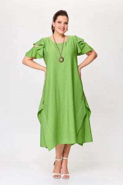 Ryški suknelė trumpomis rankovėmis