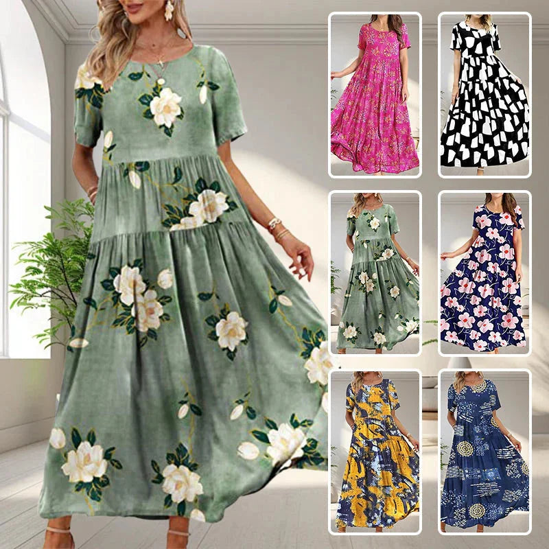 Ilga, vasarinė, marga suknelė