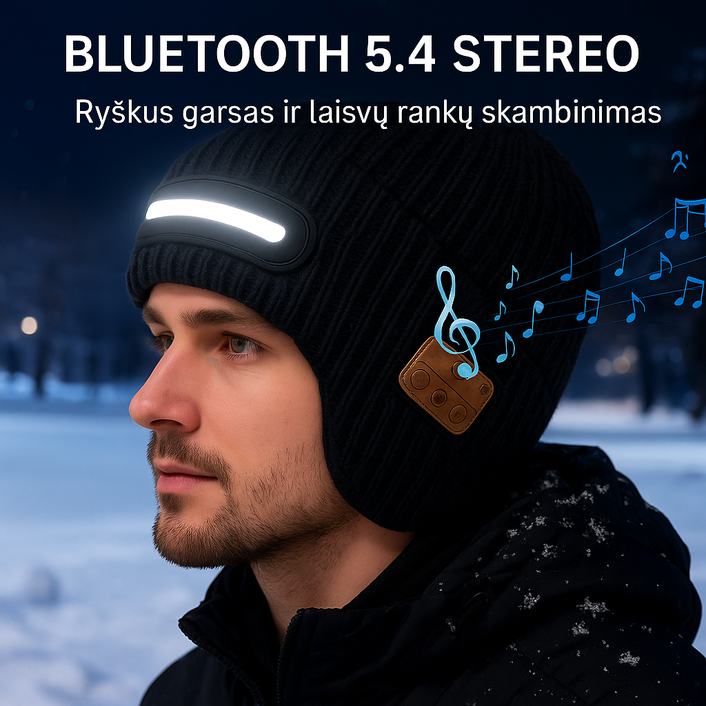 Įkraunama kepurė su „Bluetooth“ ir šviesa