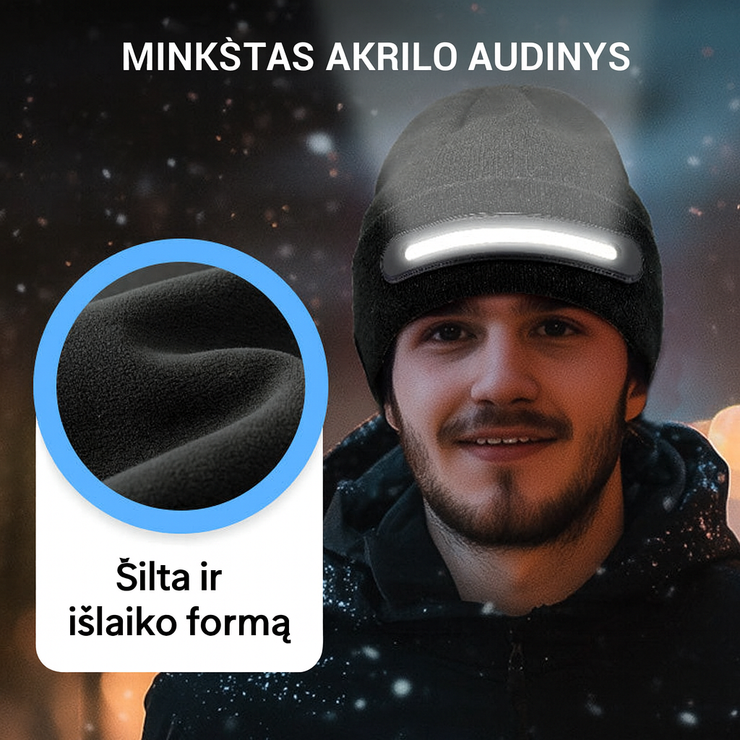 Įkraunama kepurė su „Bluetooth“ ir šviesa