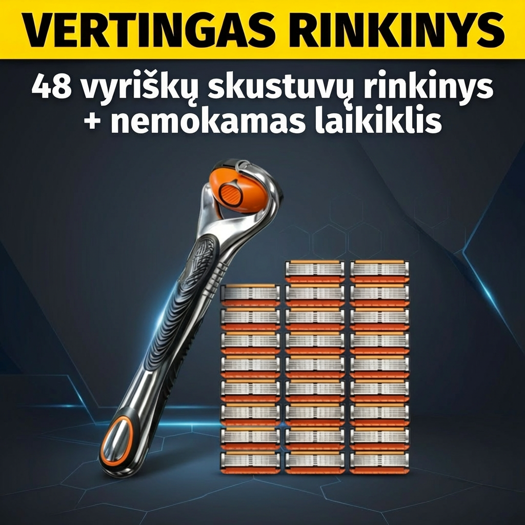 48 vyriškų skustuvų rinkinys + nemokamas laikiklis - itin aštrūs nerūdijančio plieno peiliukai sklandžiam skutimuisi