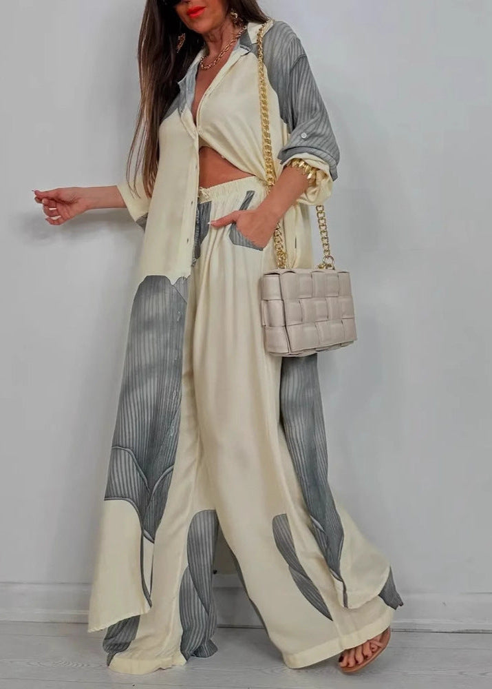 Ilgų marškinių ir kelnių satininis komplektas