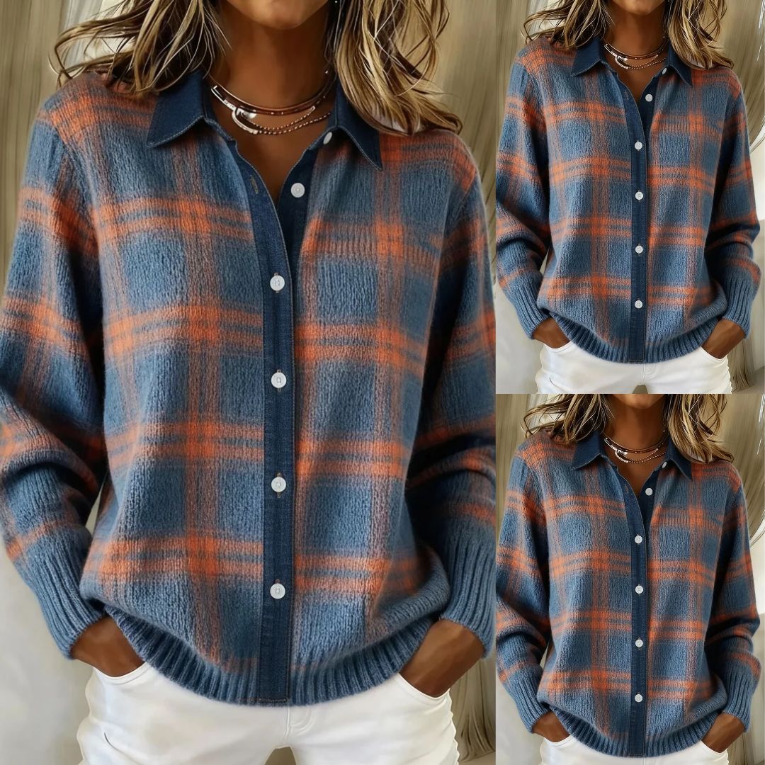 Kontrastingas languotas polo megztinis su apykakle