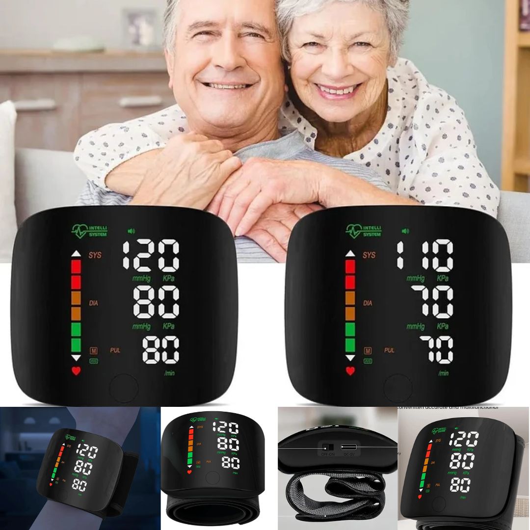 Įkraunamas riešo kraujospūdžio matuoklis (mini LED nešiojamas ekranas)