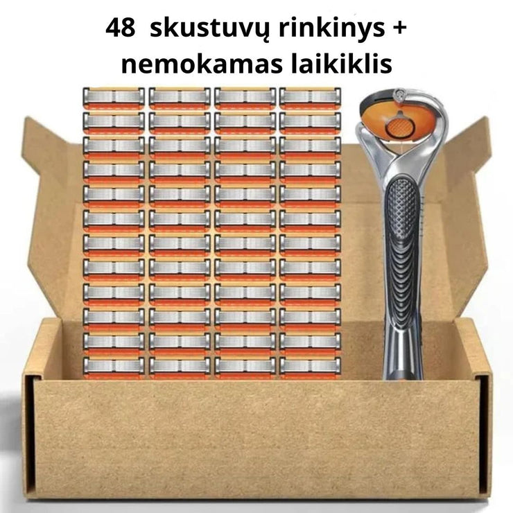 48 vyriškų skustuvų rinkinys + nemokamas laikiklis - itin aštrūs nerūdijančio plieno peiliukai sklandžiam skutimuisi