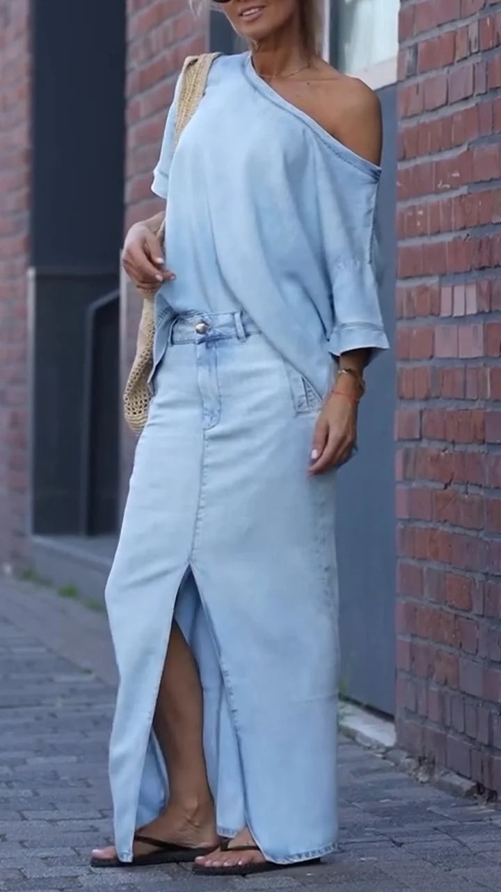 Moteriškas džinsinis laisvalaikio kostiumas