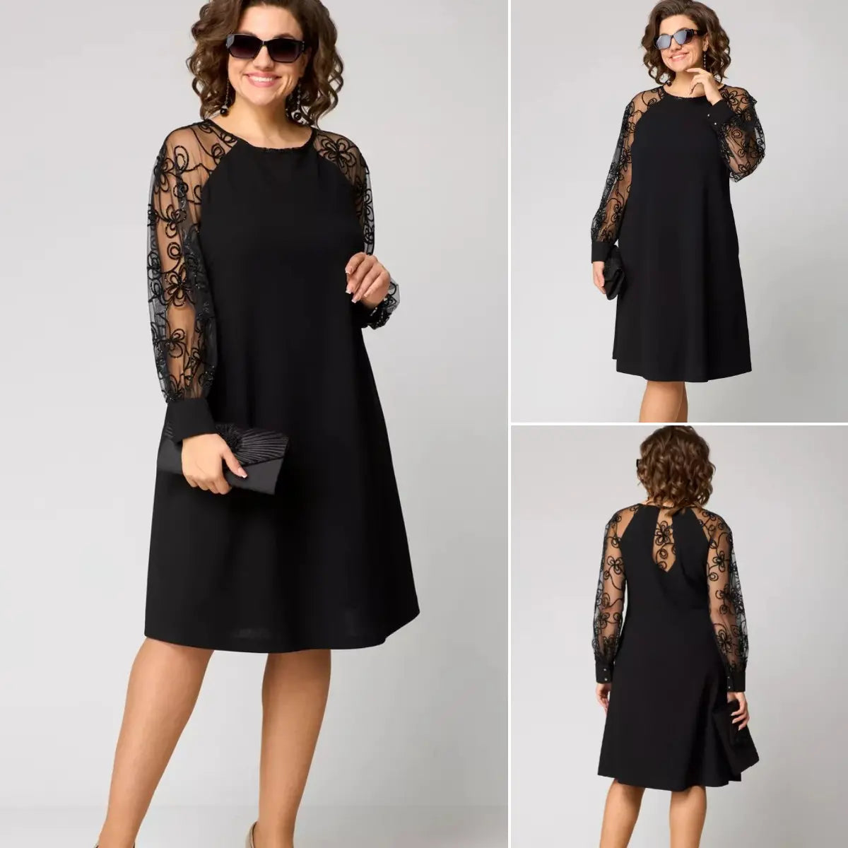 Juoda klasikinė suknelė su įdomiomis rankovėmis