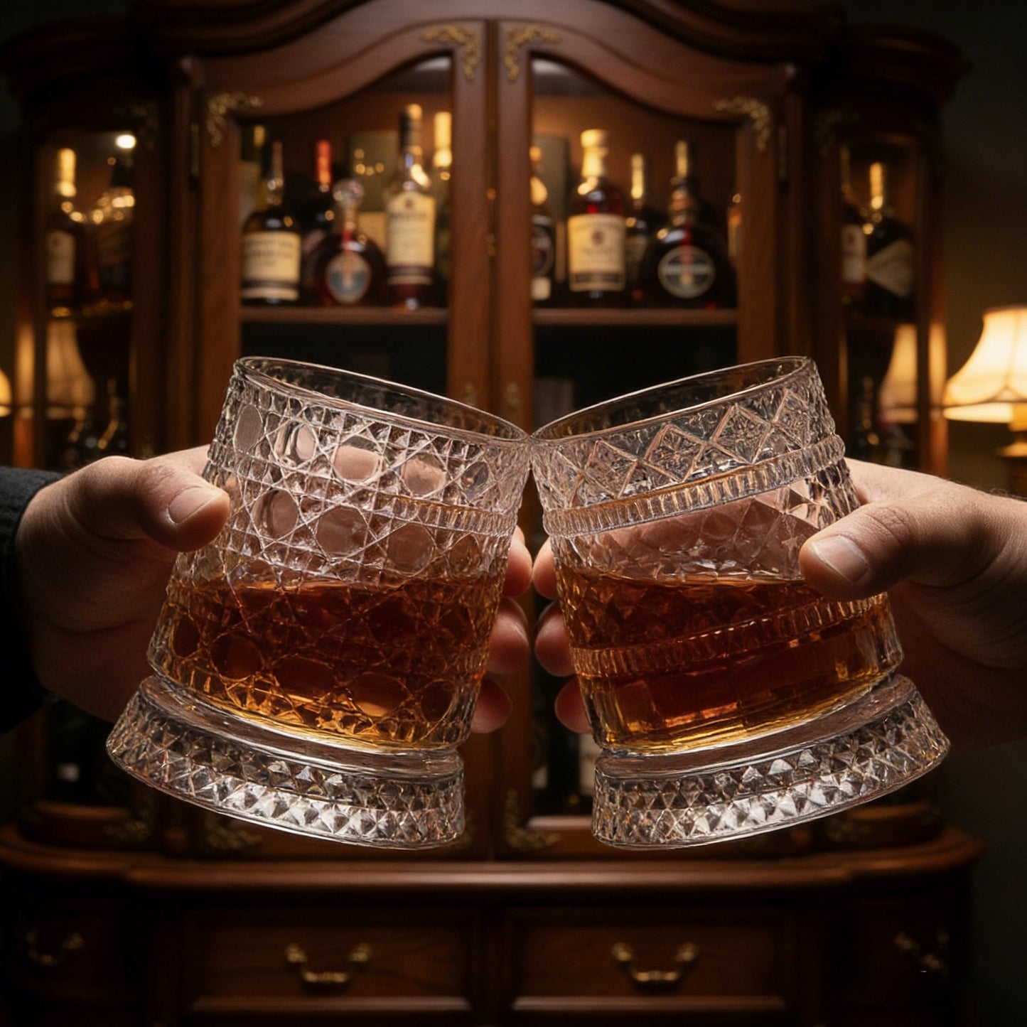 360° besisukanti kinetinio krištolo viskio taurė