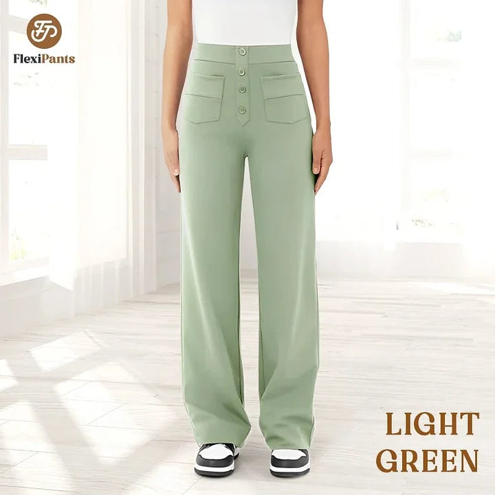 Moteriškos laisvalaikio stiliaus kelnės aukštu juosmeniu