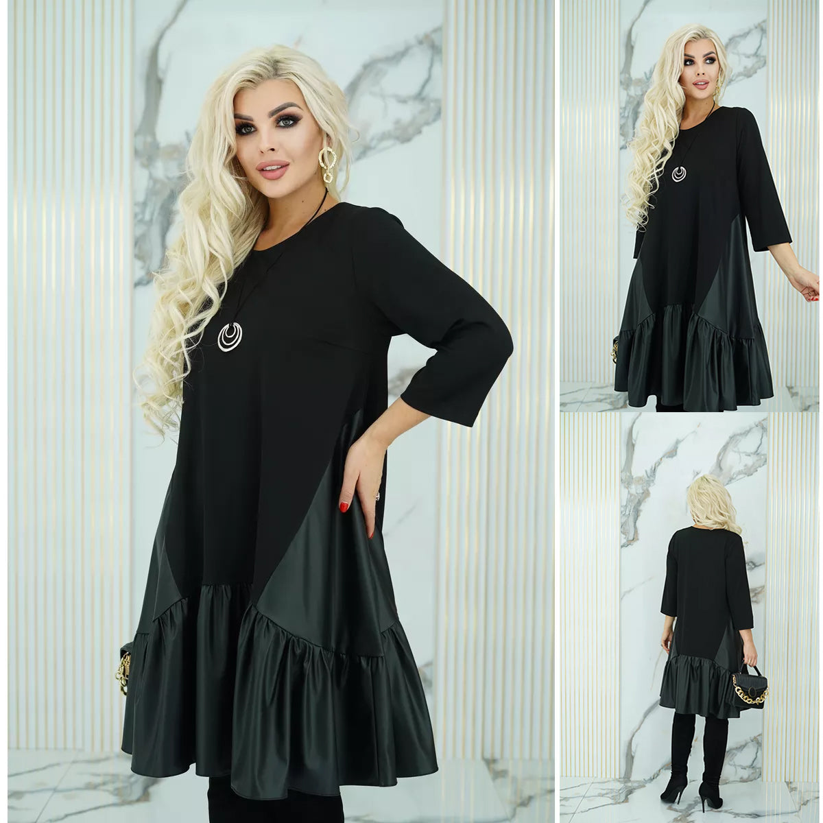 Suknelė su odinėmis detalėmis