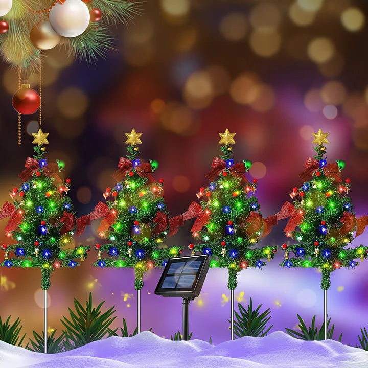 Saulės energija varomos kalėdinės lemputės ir eglutės